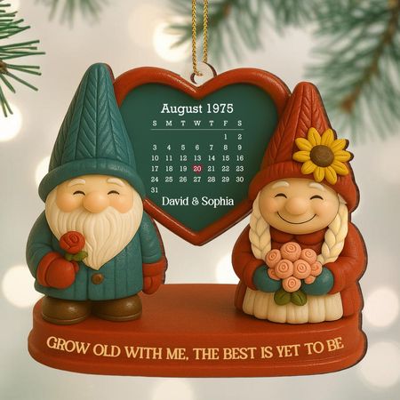 Grow Old With Me, Romantic Gnome Couples Ornament - Personalized Custom Wood Ornament